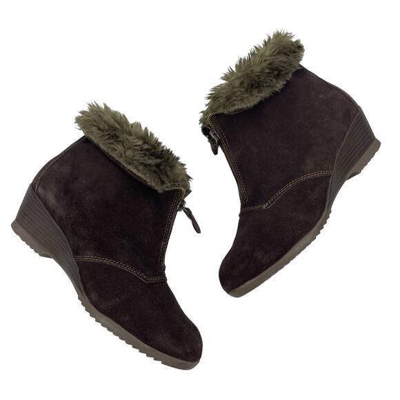 Sporto Capri Faux Fur Snow Boots Suede Wedge Brown Size 7.5M - Picture 5 of 11
